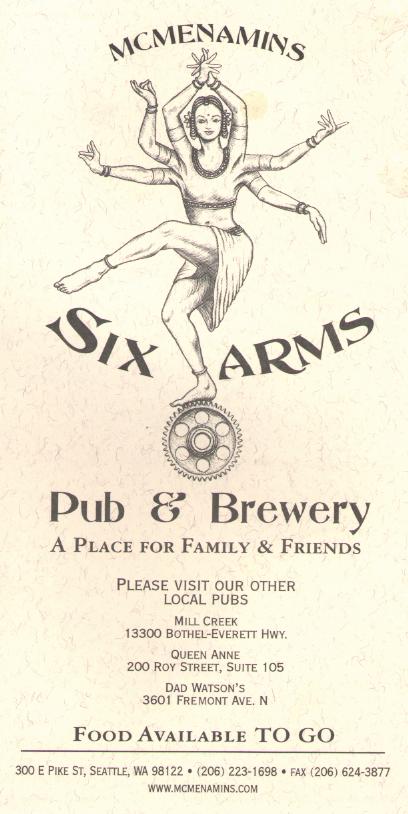 Six Arms Pub -- menu